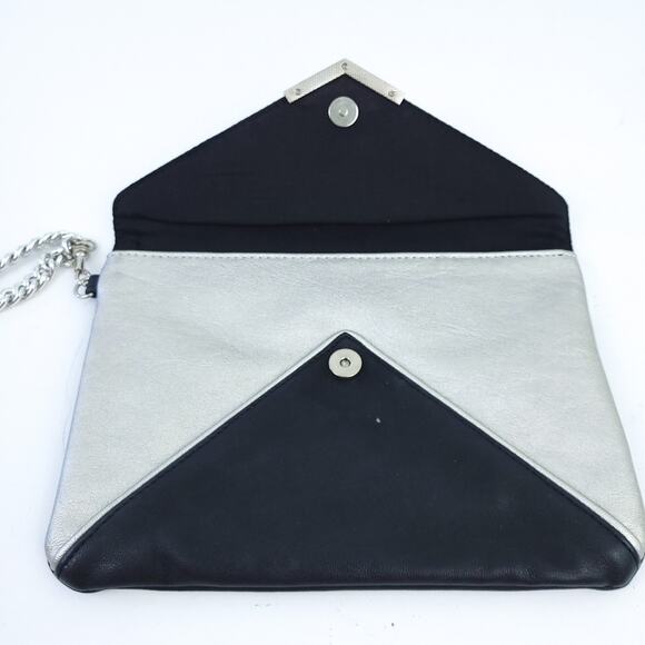 Express Black, White, Silver Envelope Purse Clutch Wristlet 9"L X 6.5"H, Chain - Picture 5 of 6